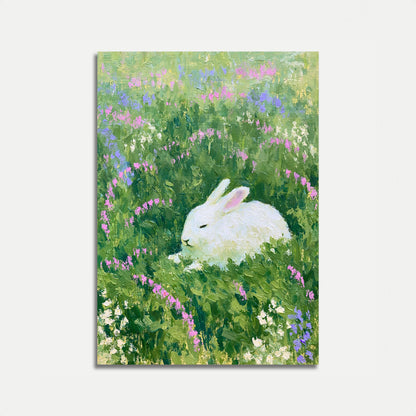 Póster "Conejo Blanco en Jardín de Flores Silvestres"