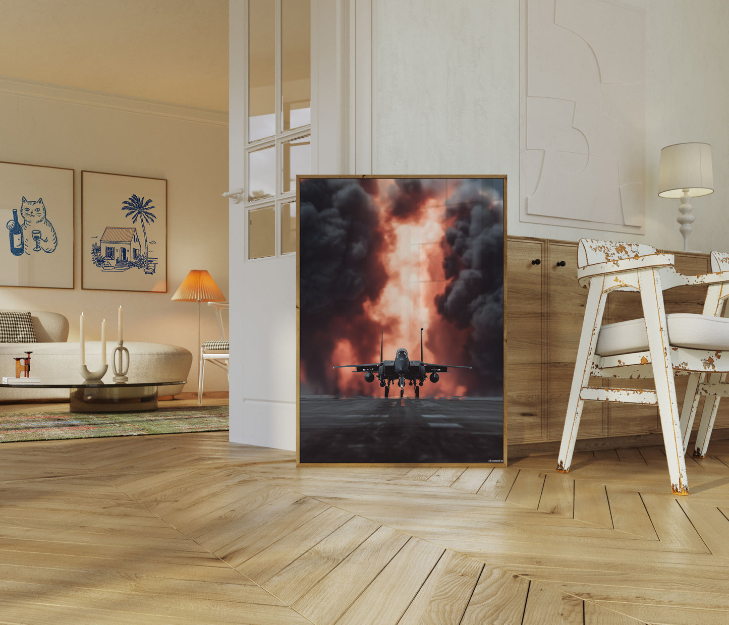 Fiery Military Jet Launch Poster