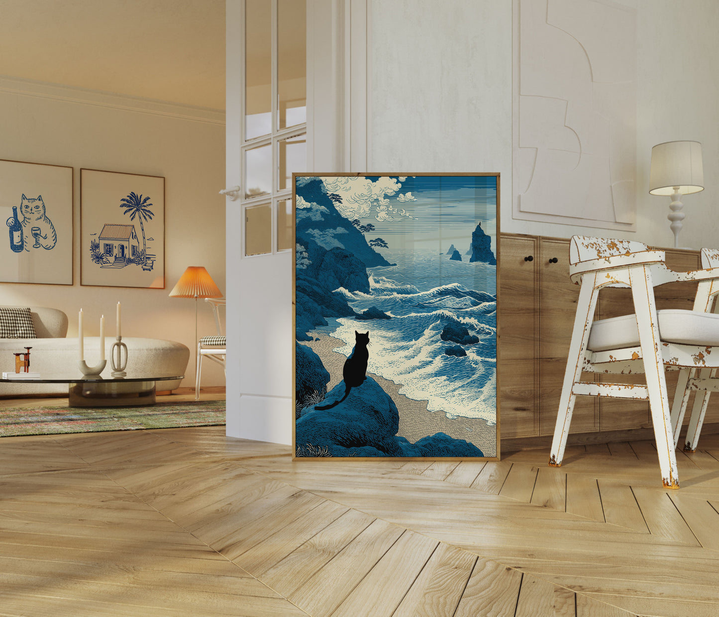 Póster Black Cat Coastal Serenity