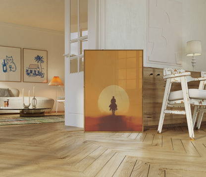Ensom Cowboy Solnedgang Plakat