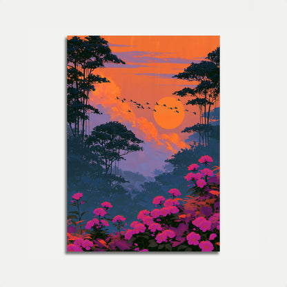 Tropisk solnedgang jungelblomster plakat