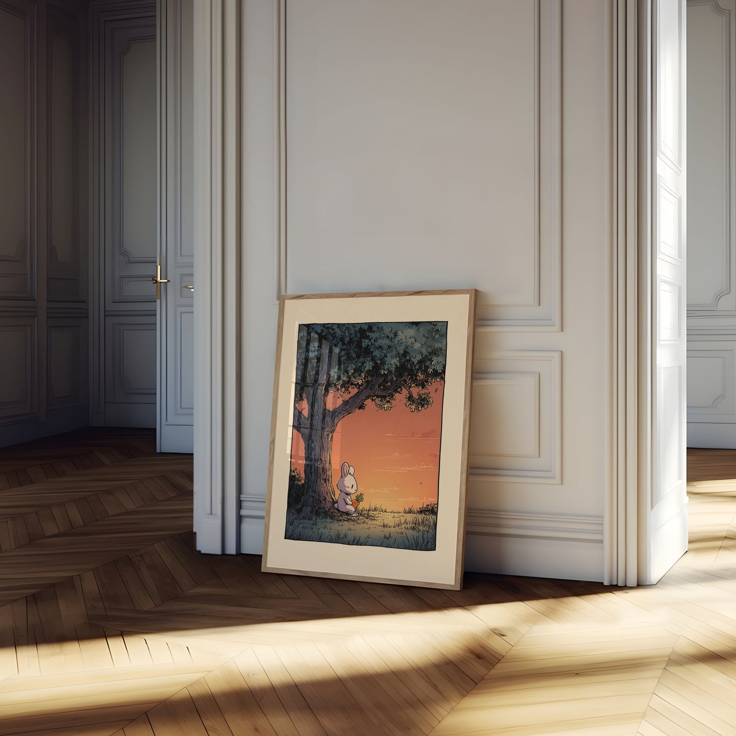 Sonnenuntergangs-Häschen-Meditations-Poster