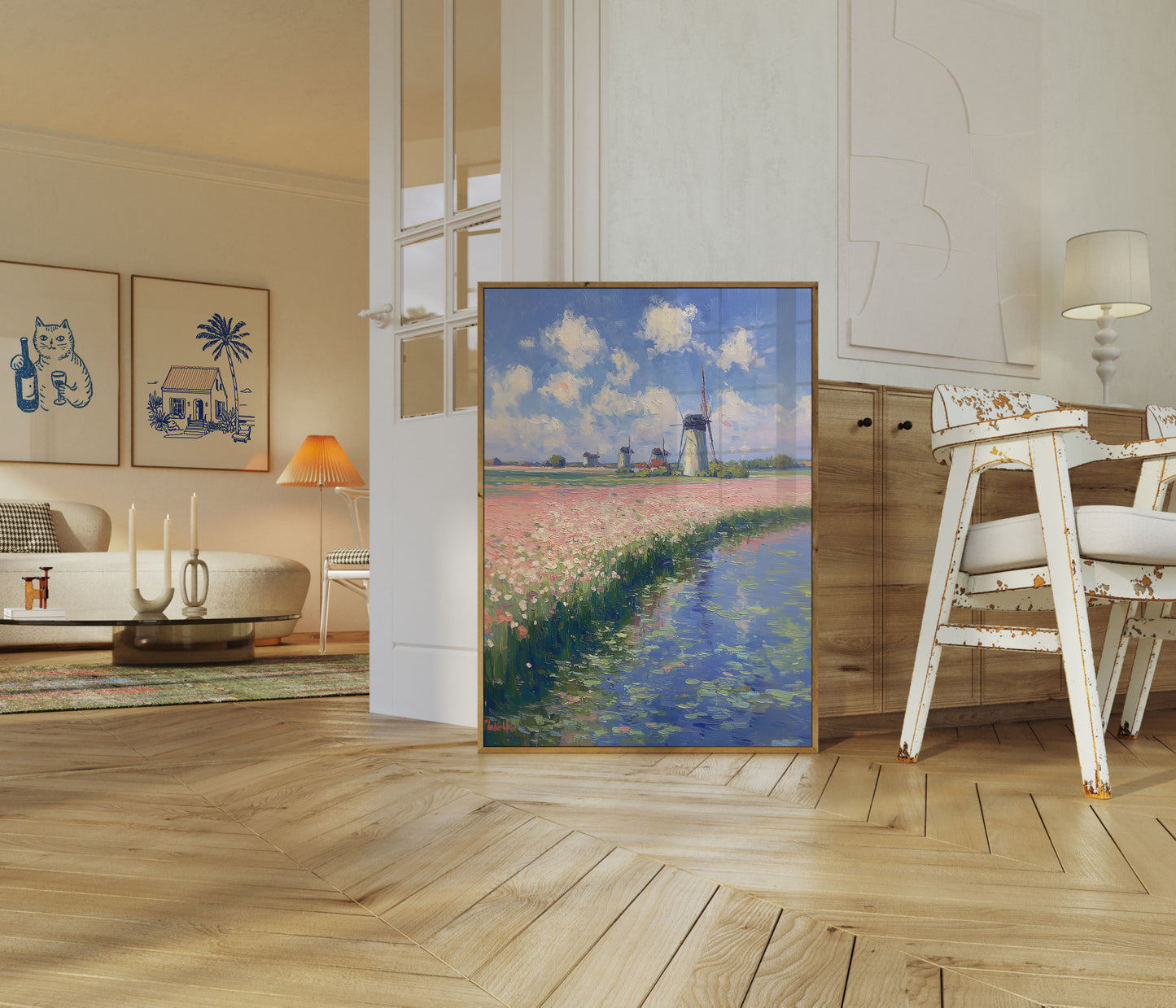 Póster de Molinos Holandeses y Campos de Tulipanes