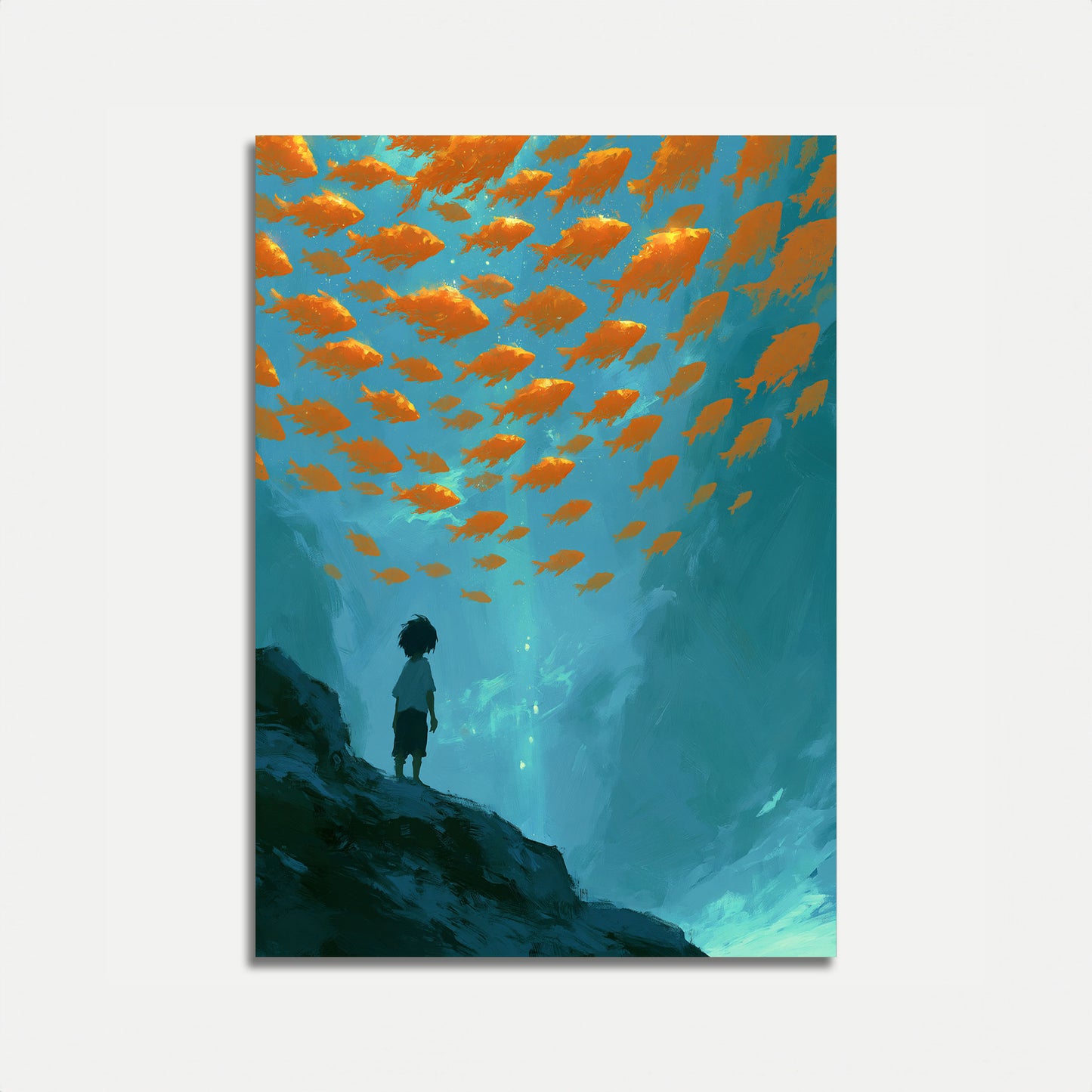 Child Watching Golden Fish Poster