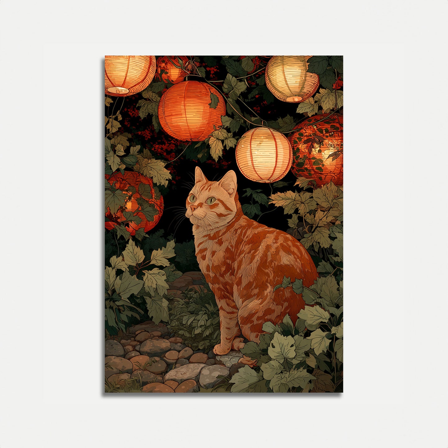 Ingwer-Katze zwischen Laternen Poster
