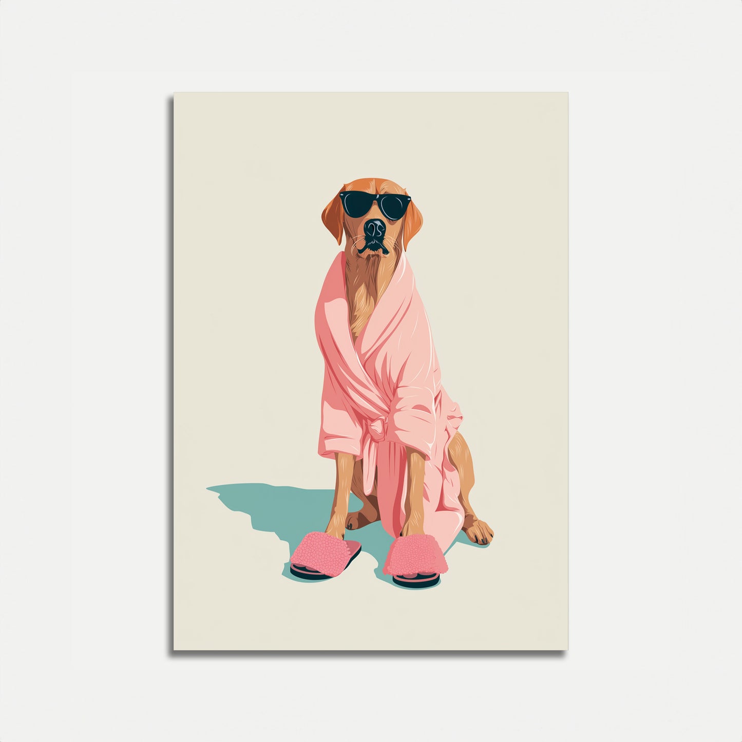 Afslappet Hund i Lyserød Badekåbe Plakat