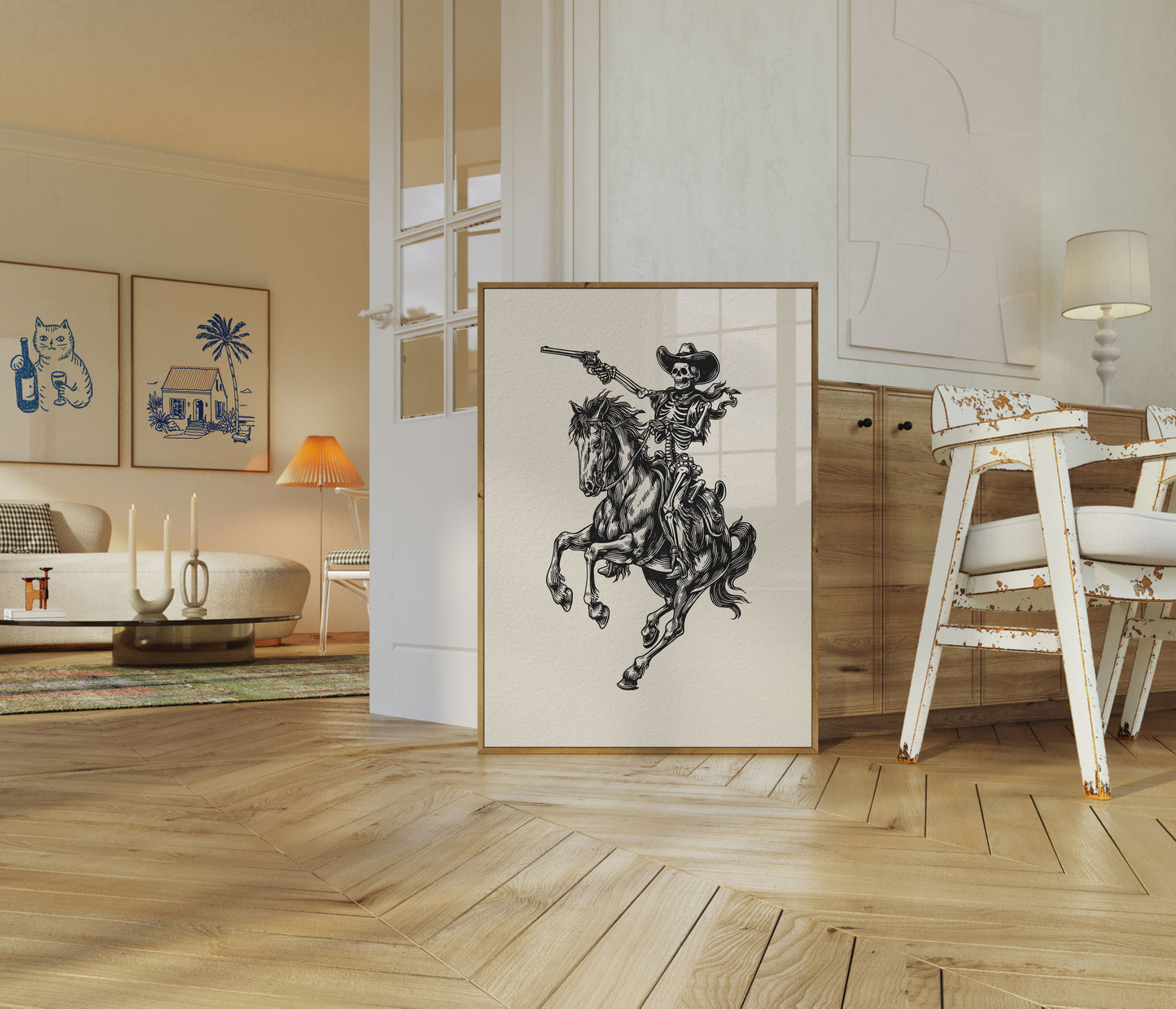 Skelett-Cowboy reitet Pferd-Poster