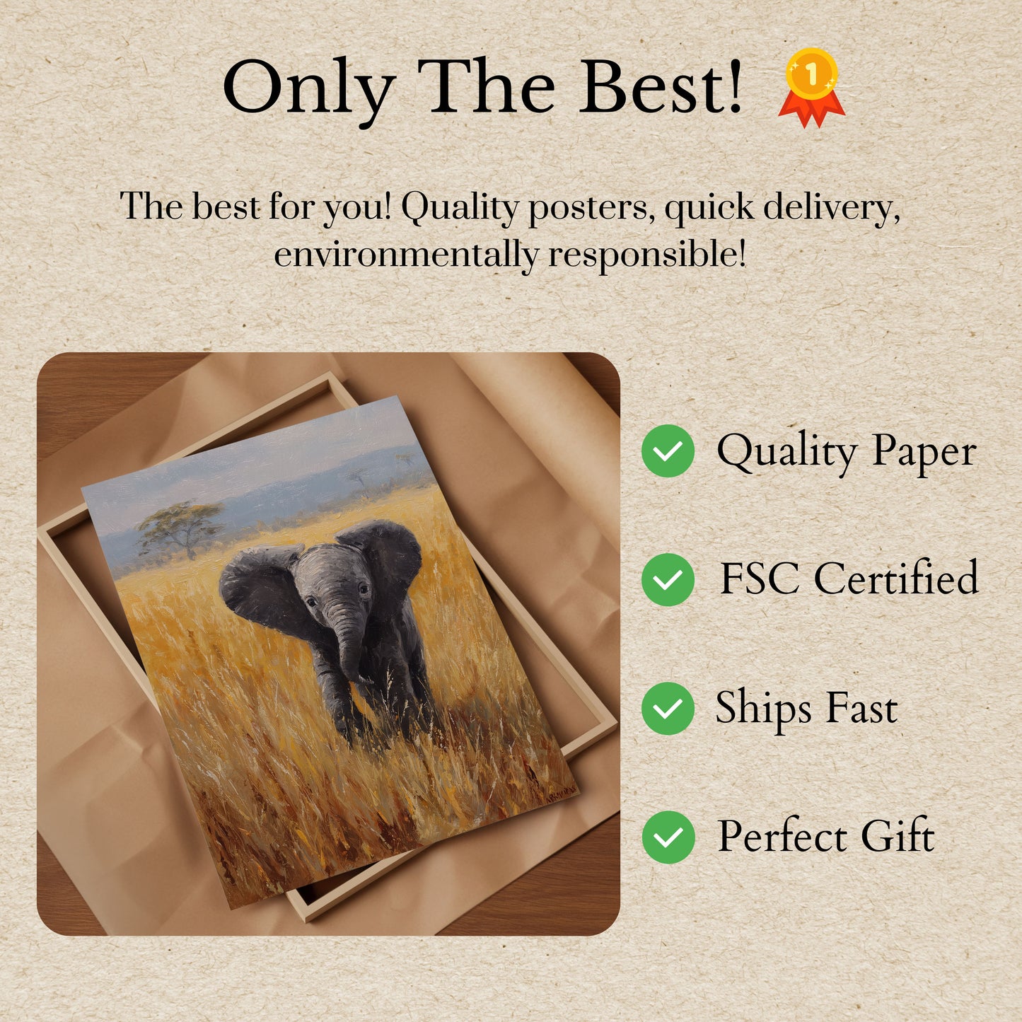 Baby Elephant Grasslands Poster