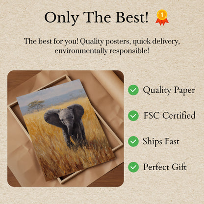 Baby Elephant Grasslands Poster