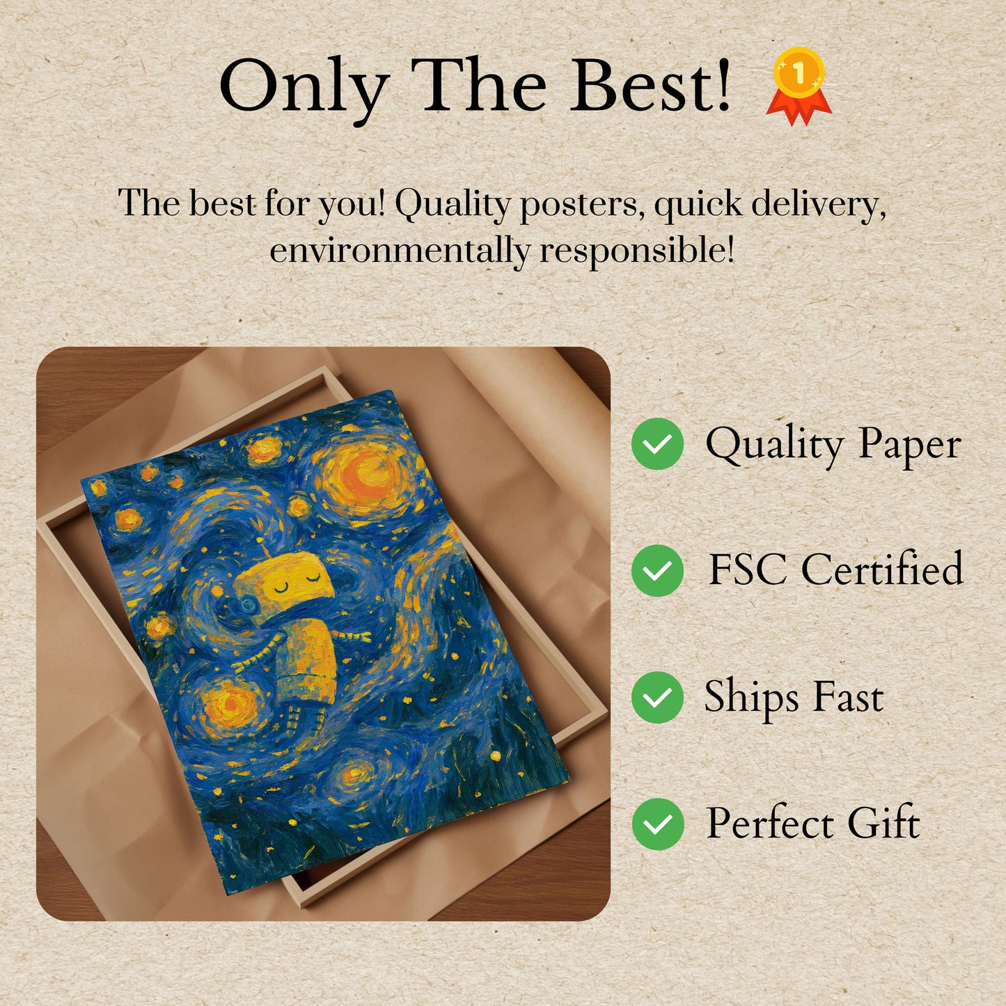 Starry Night Dreaming Robot Poster