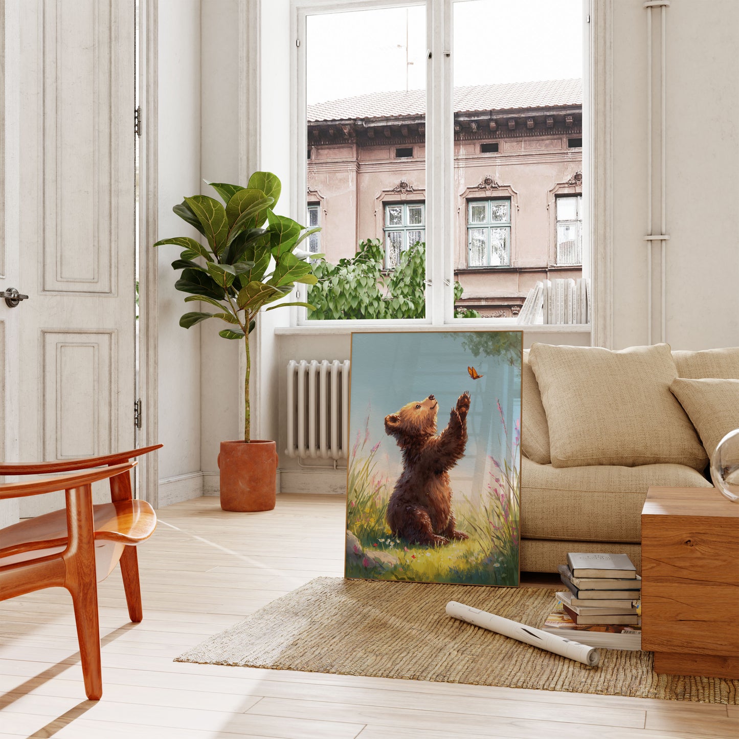 Bär jagt Schmetterling Poster