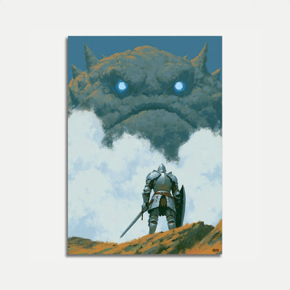 Knight Facing Stone Monster Poster