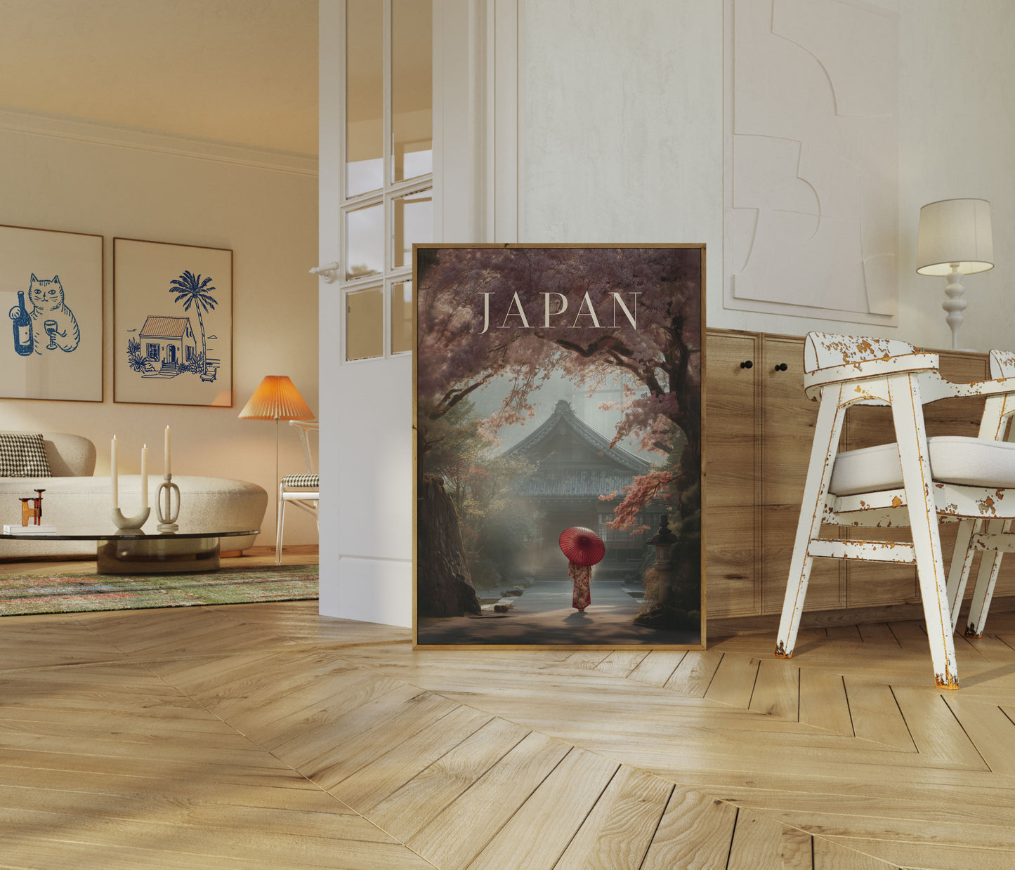 Japanese Temple Cherry Blossom Poster