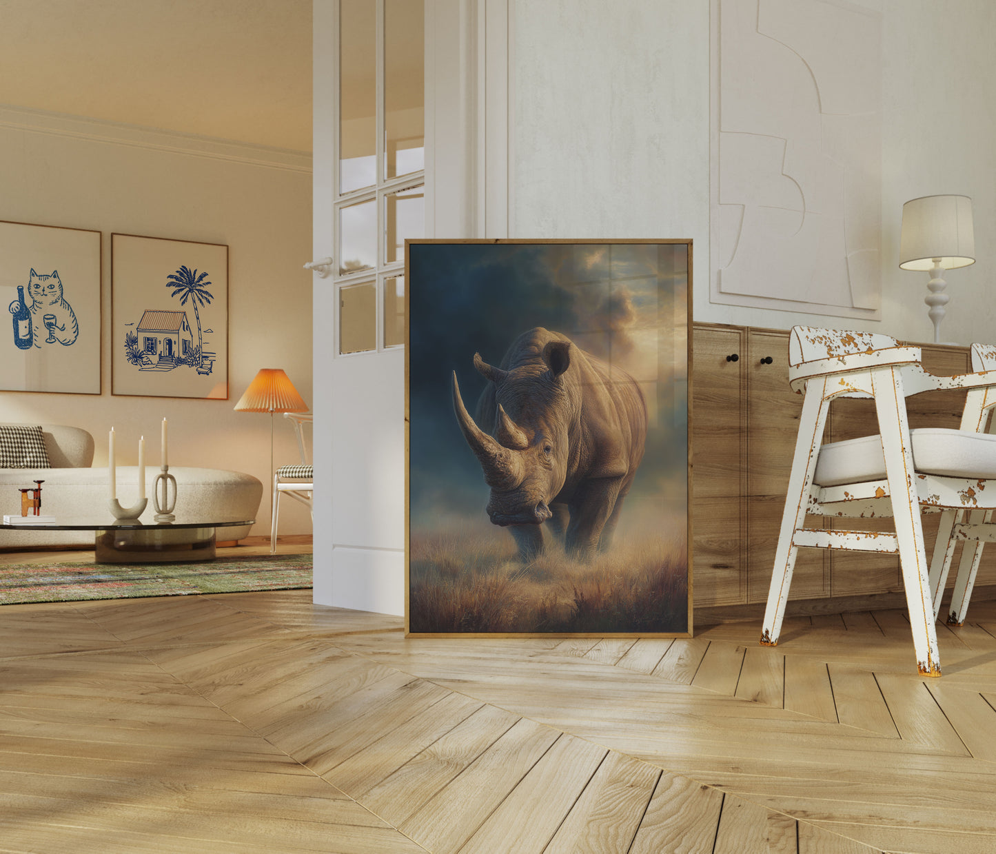 Póster de Majestuoso Rinoceronte en la Naturaleza