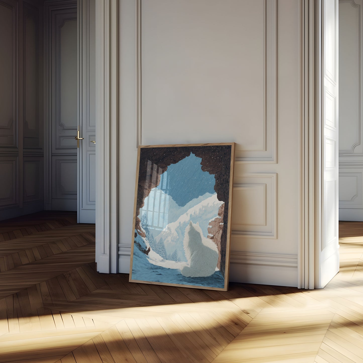 Poster della Caverna del Lupo sulla Montagna Innevata
