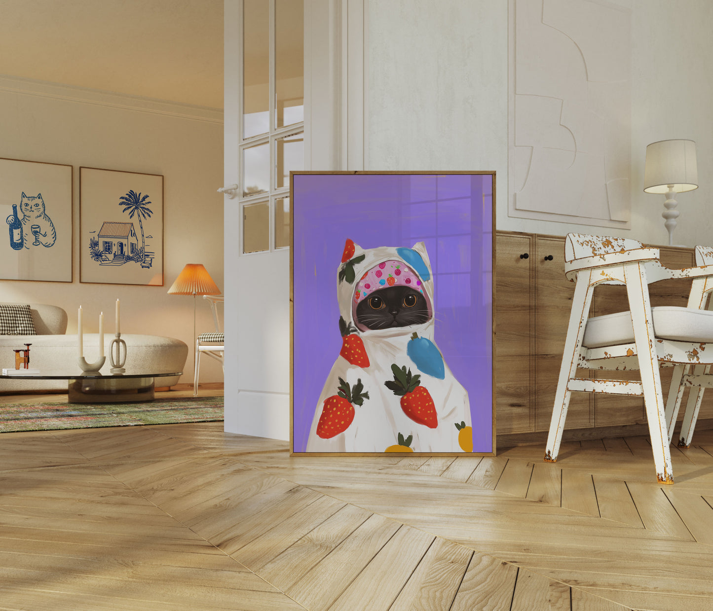 Fruity Feline Fashion Poster