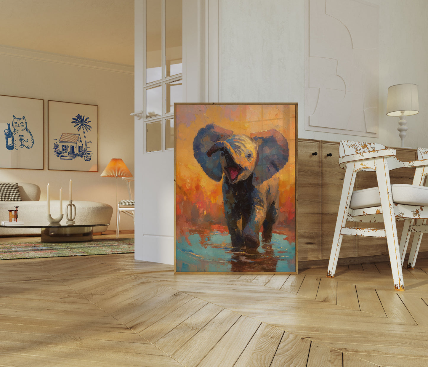 Affiche Éléphant Heureux dans l'Eau