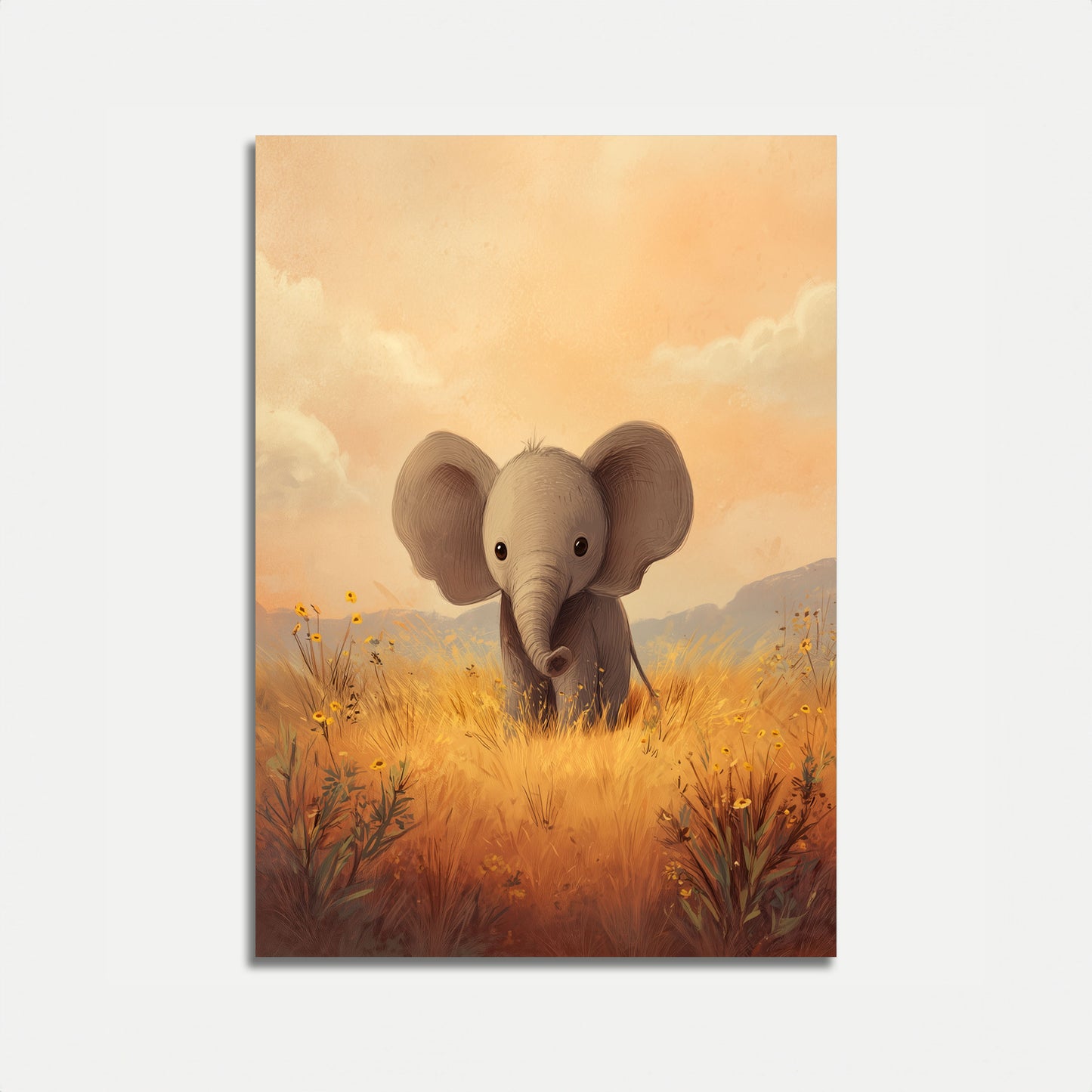 Baby Elephant Golden Fields Poster