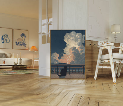Kat ser på lynnedslag Storm Plakat