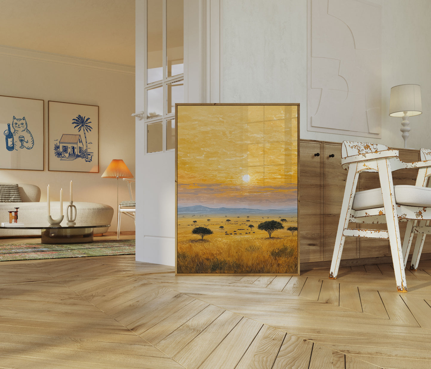 Affiche Éléphant Coucher de Soleil Savane Africaine