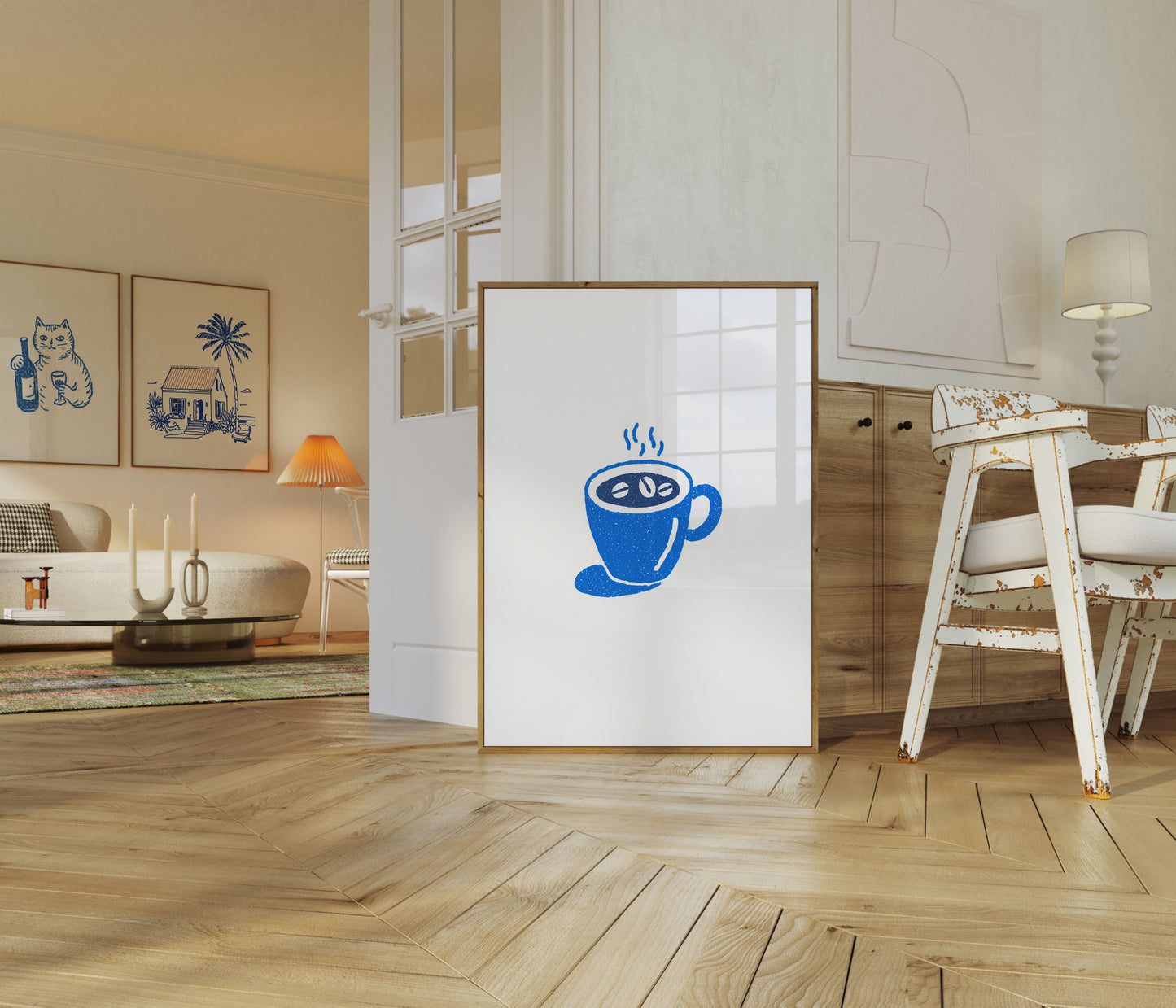 Blue Coffee Cup Cafe Art Poster