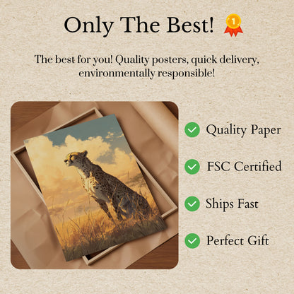 Póster del guepardo de la sabana dorada