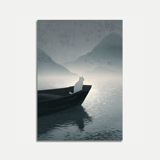 Cat in Misty Mountains Poster