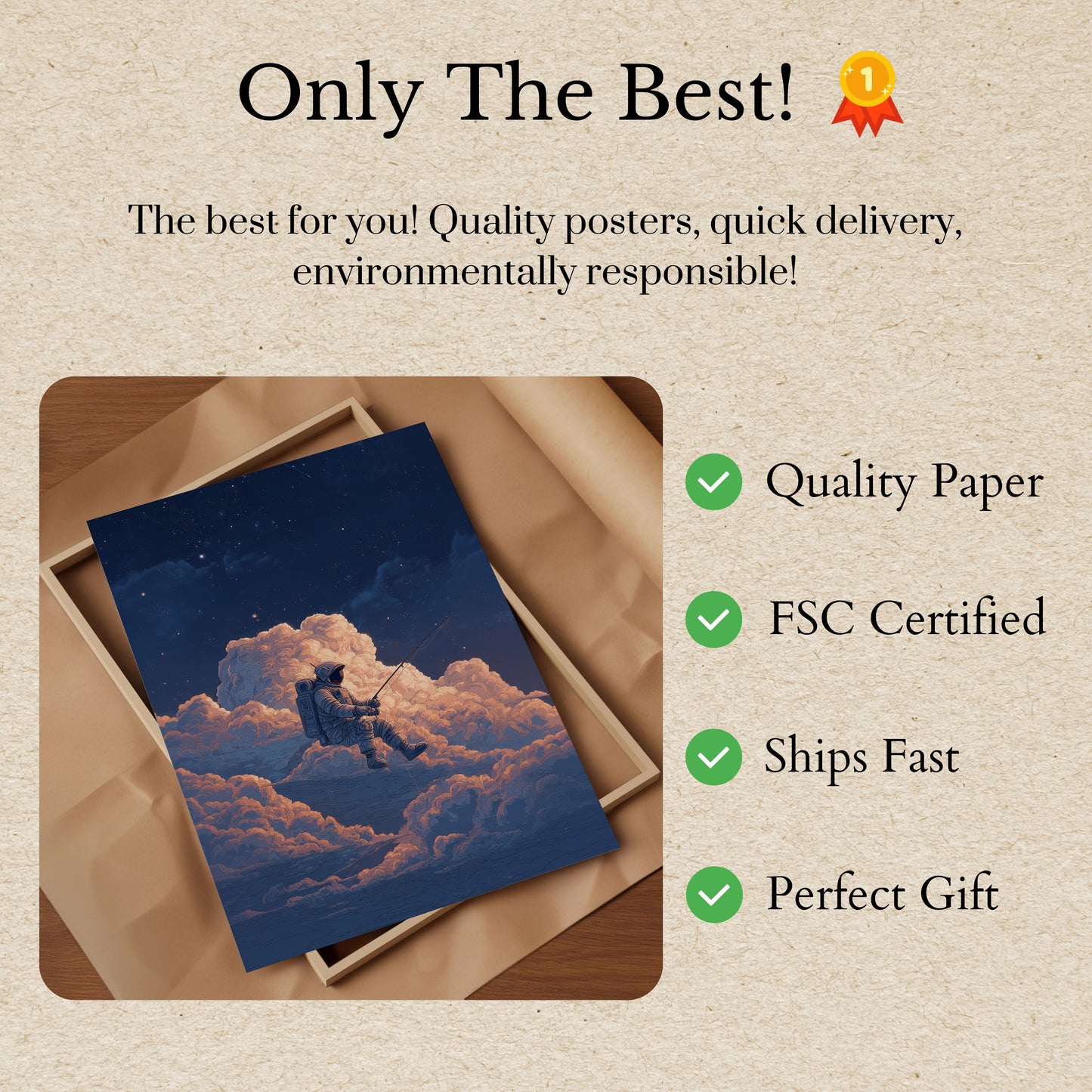 Starry Night Fishing Astronaut Poster