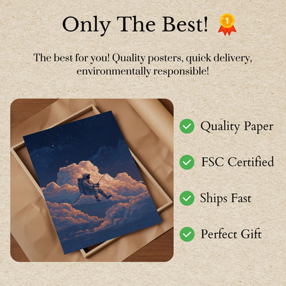 Starry Night Fishing Astronaut Poster