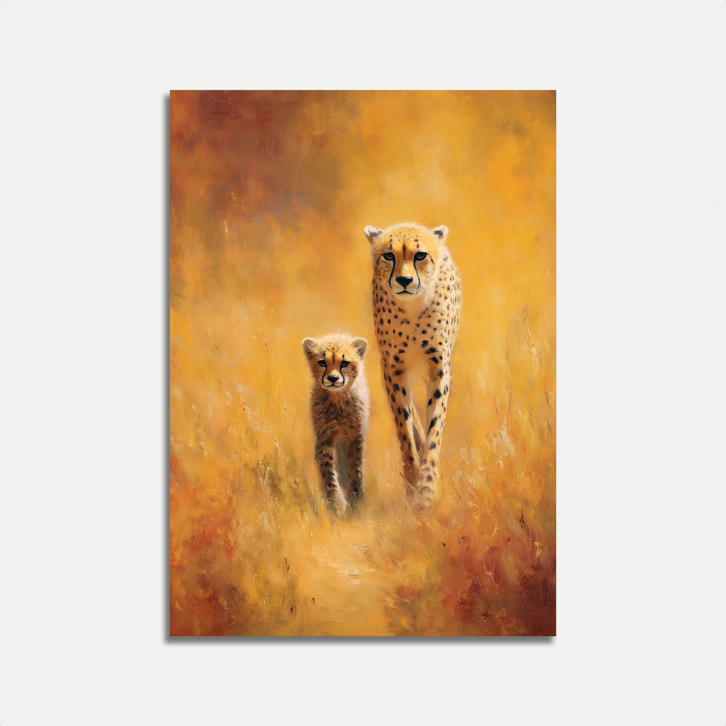 Moeder Cheetah en Welp Poster