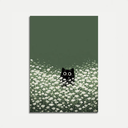 Póster de Gato Negro en Campo de Flores