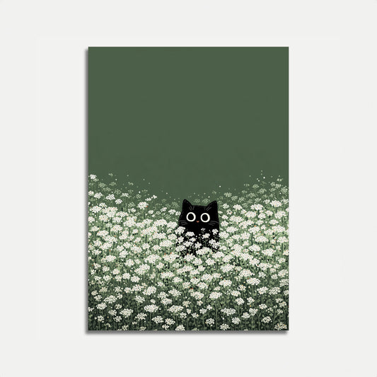 Affiche Chat Noir dans un Champ de Fleurs