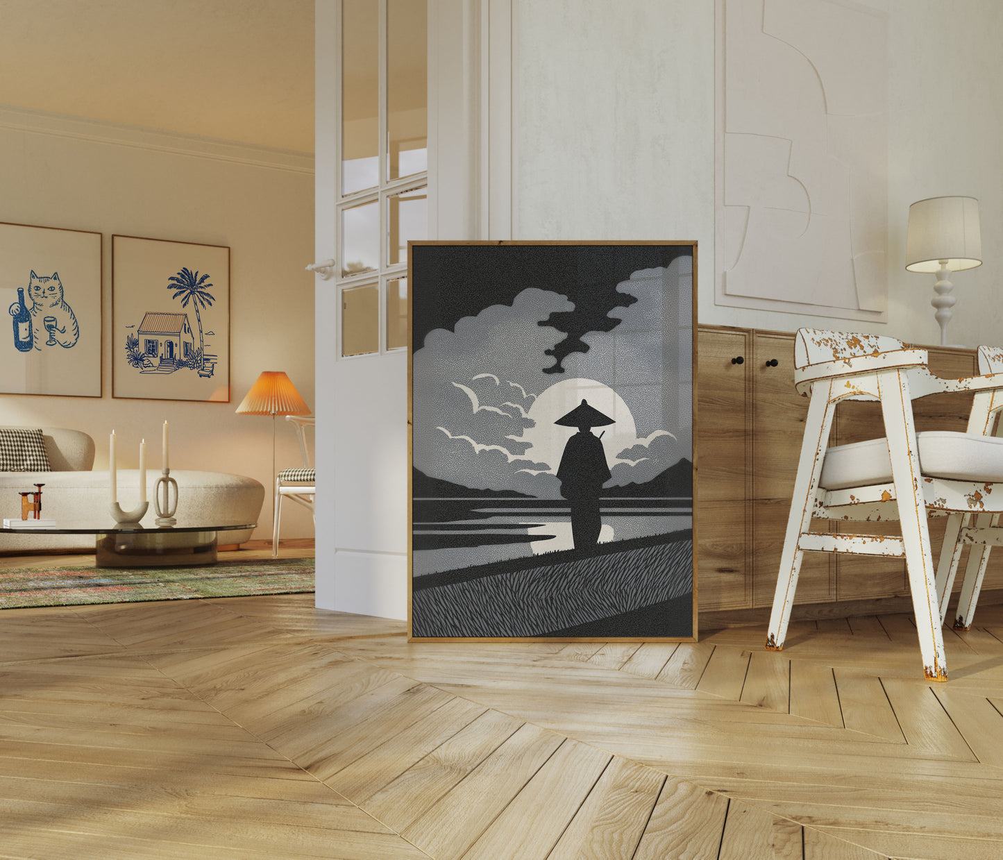 Moonlit Contemplation Asian Poster