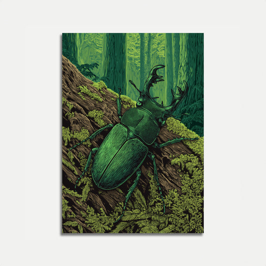Stag Beetle in Forest Poster