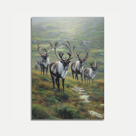 Plakat Stada Karibu na Arktycznej Łące