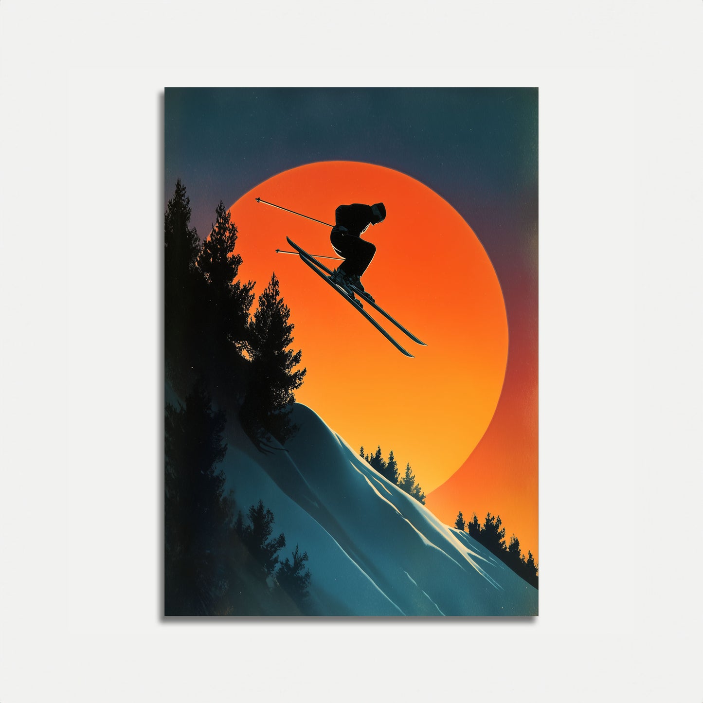 Sonnenuntergangs-Ski-Abenteuer-Poster