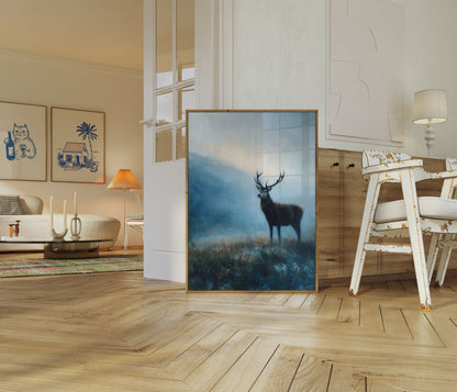 Majestic Deer in Misty Mountains Poster