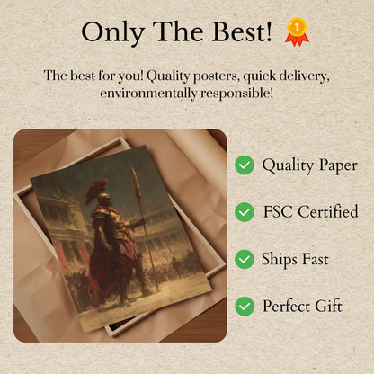 Póster de batalla de un majestuoso guerrero romano