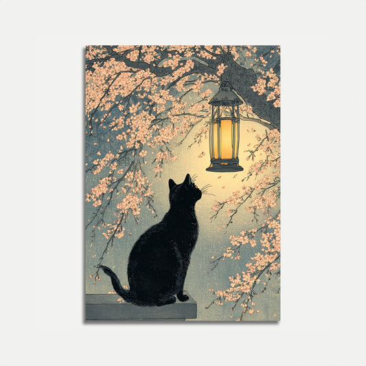 Black Cat Under Lantern Poster