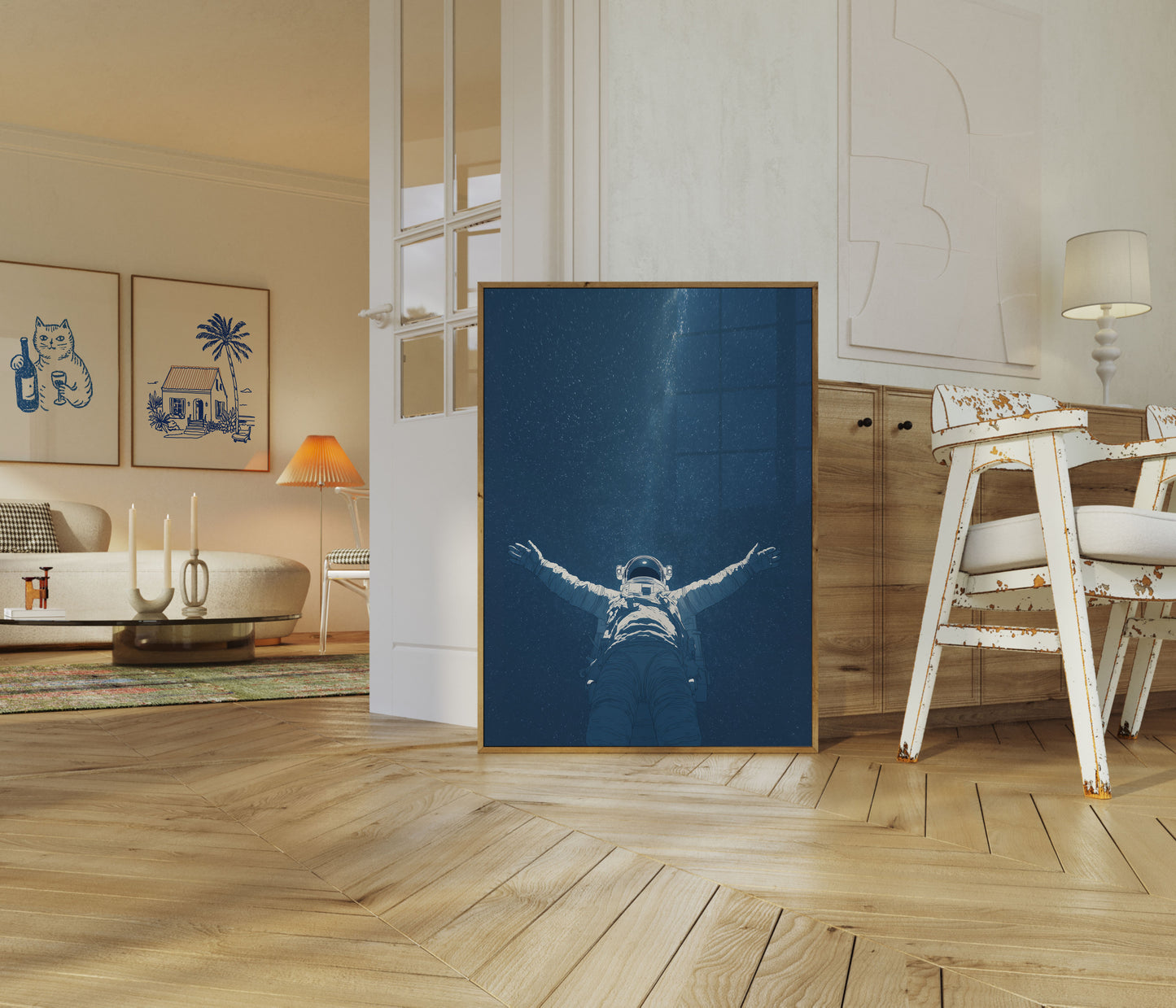 Starry Space Embrace Poster