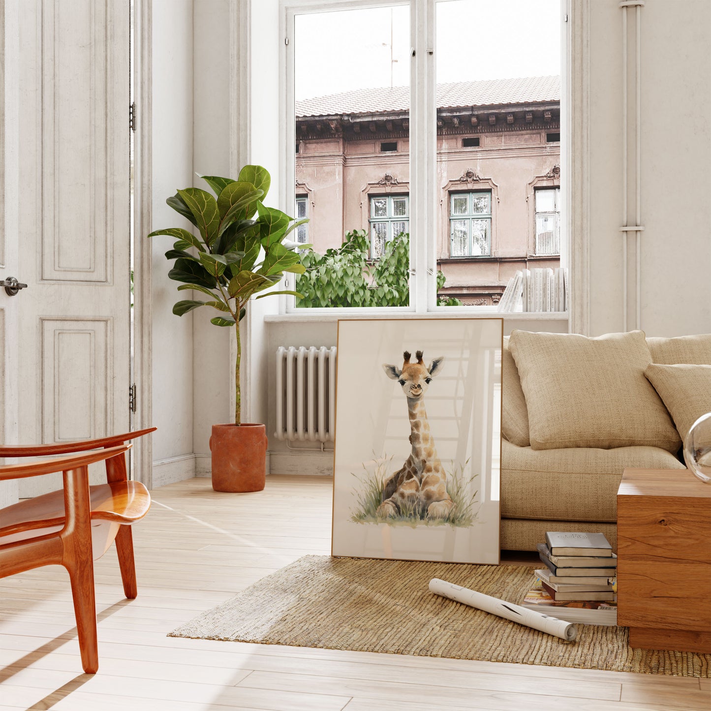 Baby Giraffe Sitting Poster