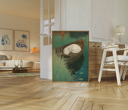 Sleeping White Cat by Water Poster