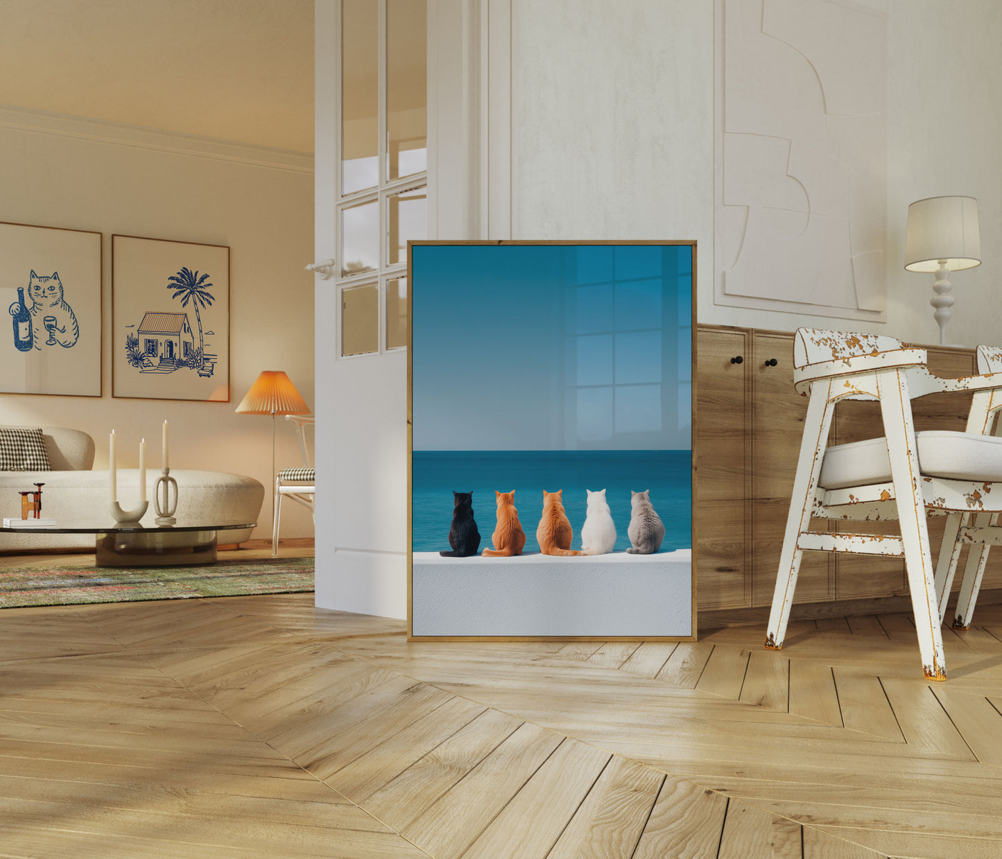 Cats Watching Ocean Horizon Poster