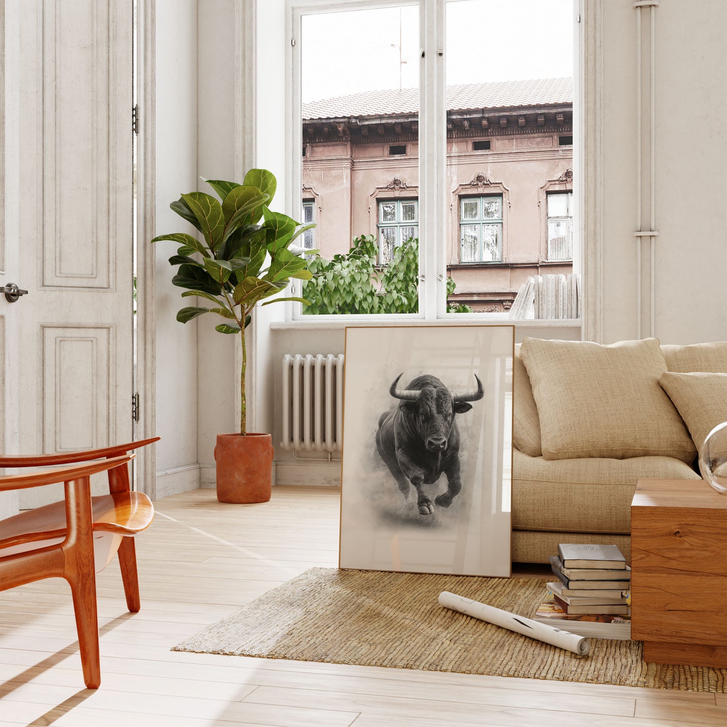 Charging Bull Black and White Poster