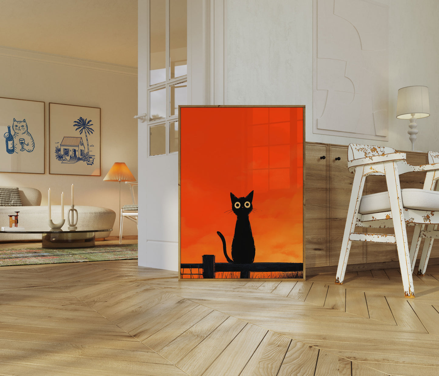 Póster Silueta de Gato Negro al Atardecer