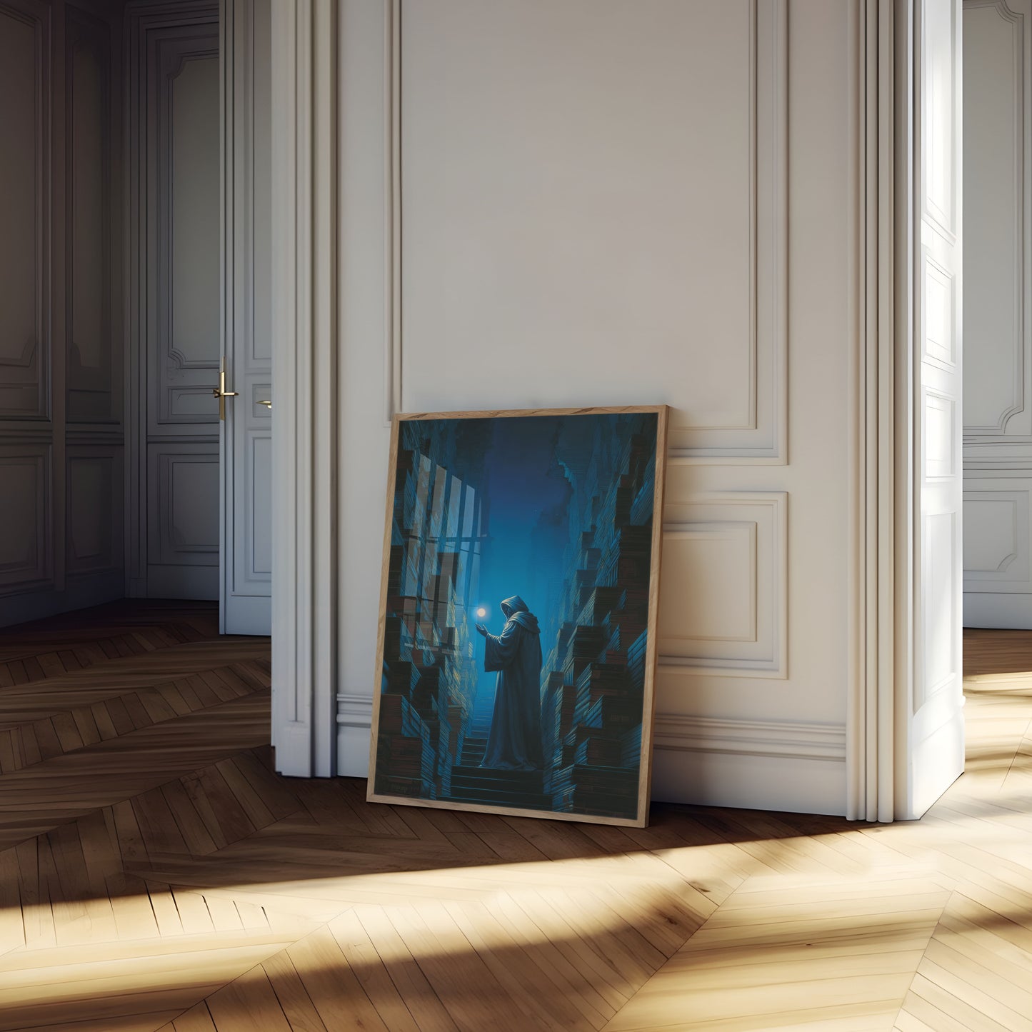 Mystical Monk in Cityscape Poster