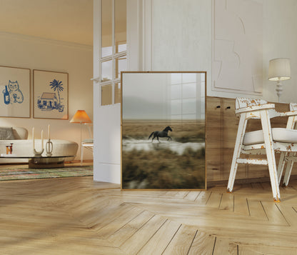 Wilde Zwarte Paard Rennend Poster