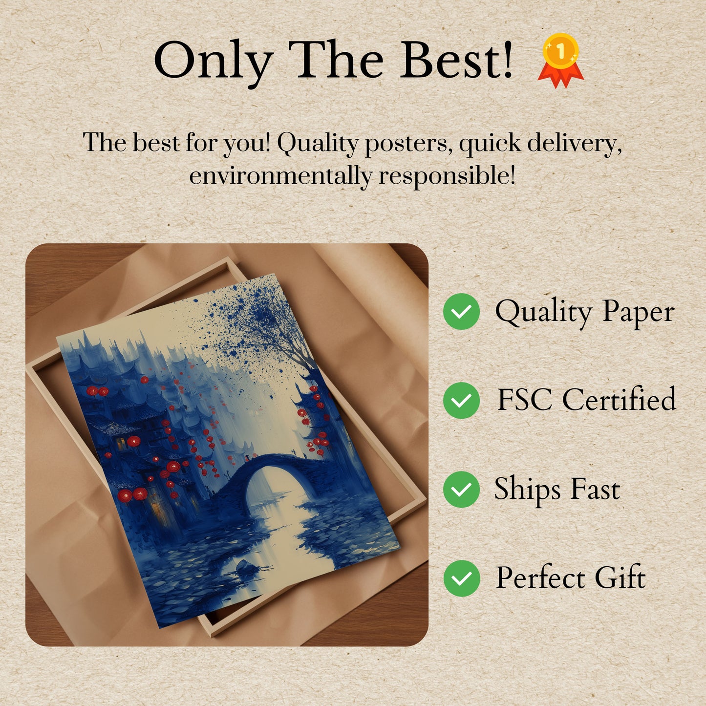 Affiche de paysage urbain de la rivière des Lanternes Rouges