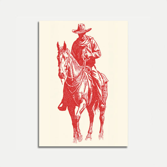Red Cowboy Riding Horse Poster