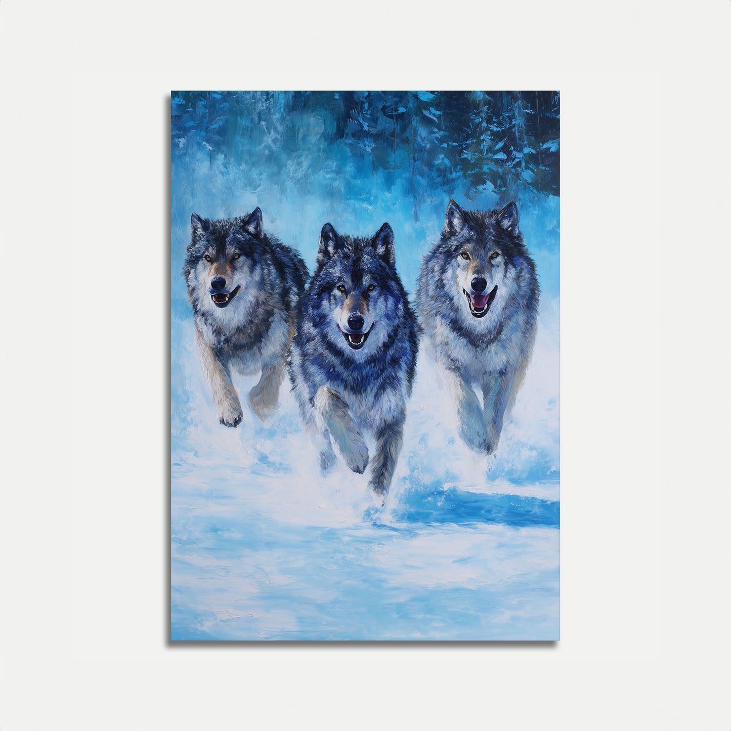 Three Wolves Running in Snow Poster